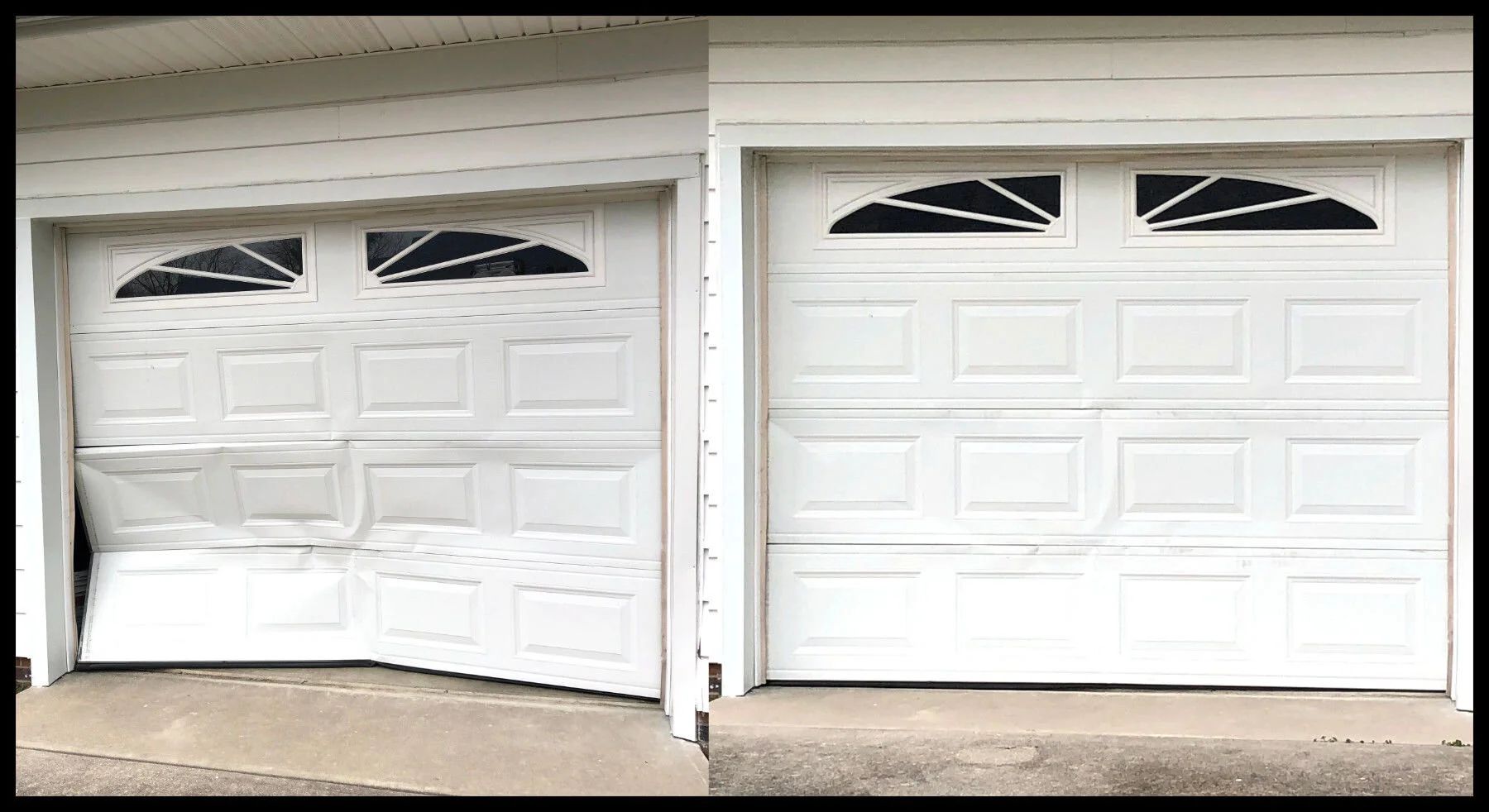 Before and after garage door repair